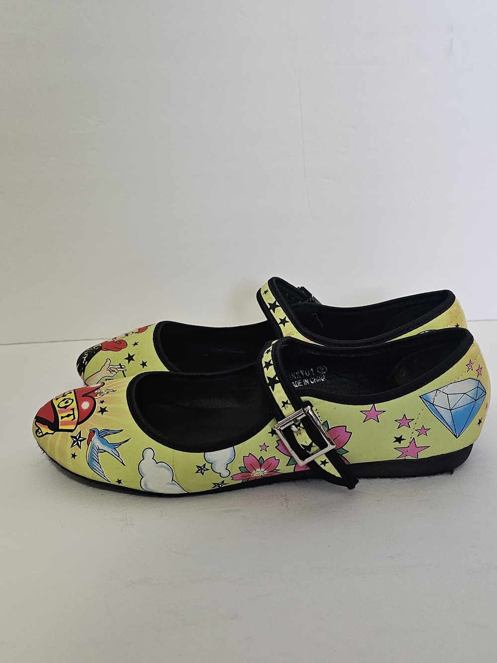 Risque Yellow Floral Tattoo-Print Mary Jane Shoes - Picture 6 of 10